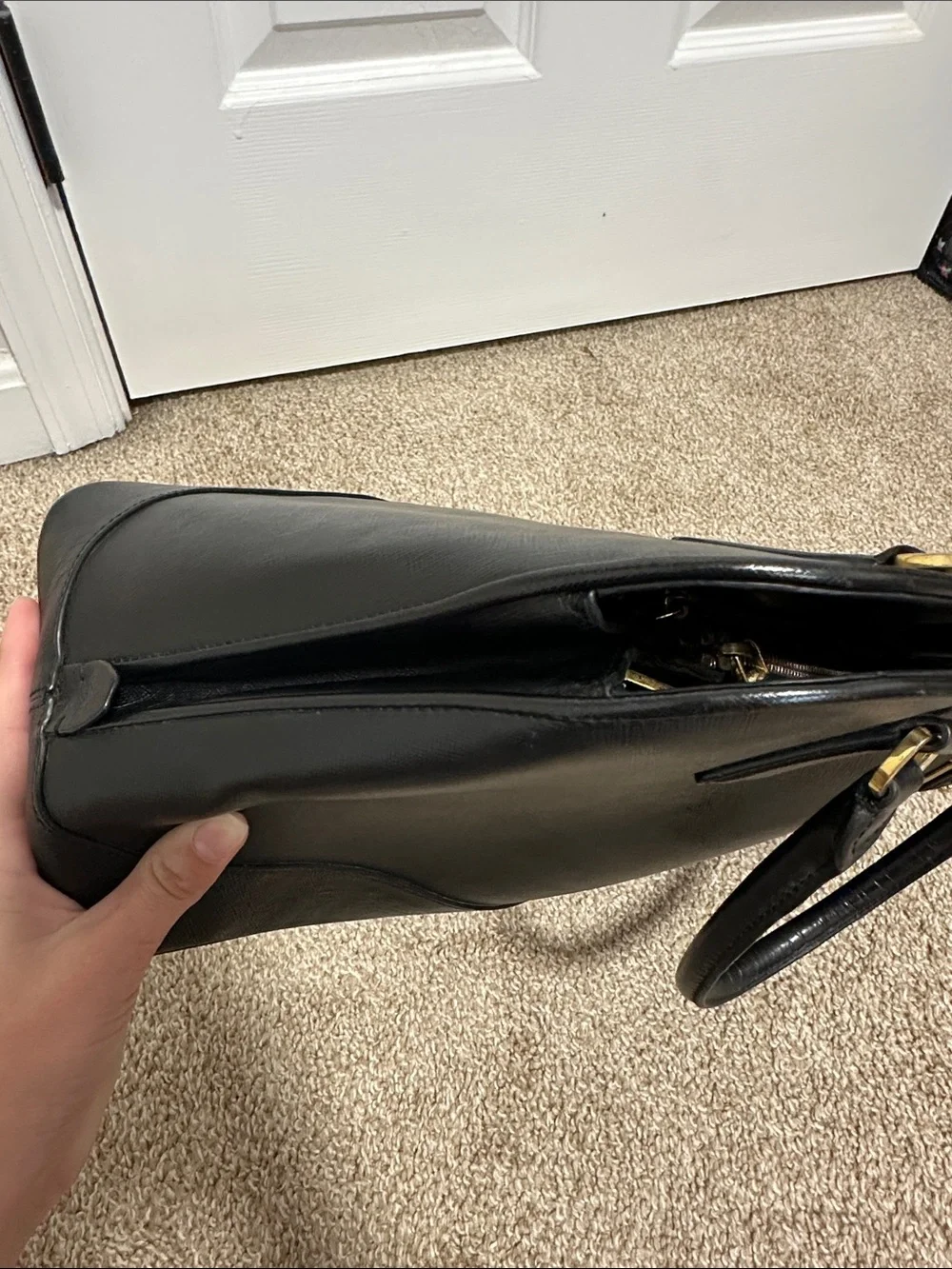 Prada Black Saffiano Leather Promenade Dome Satchel Handbag with Gold Hardware